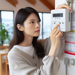 自動火災報知設備の設置工事をする日本人