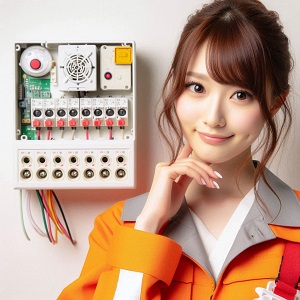 盤を工事する女性電気工事士