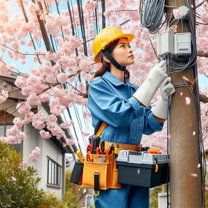 盤を工事する女性電気工事士